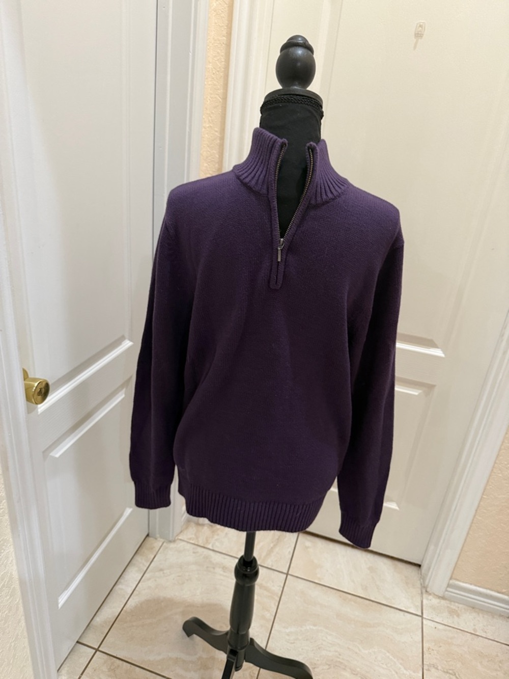 Goodthreads Cotton Purple Zip-Up Mock Neck Sweater